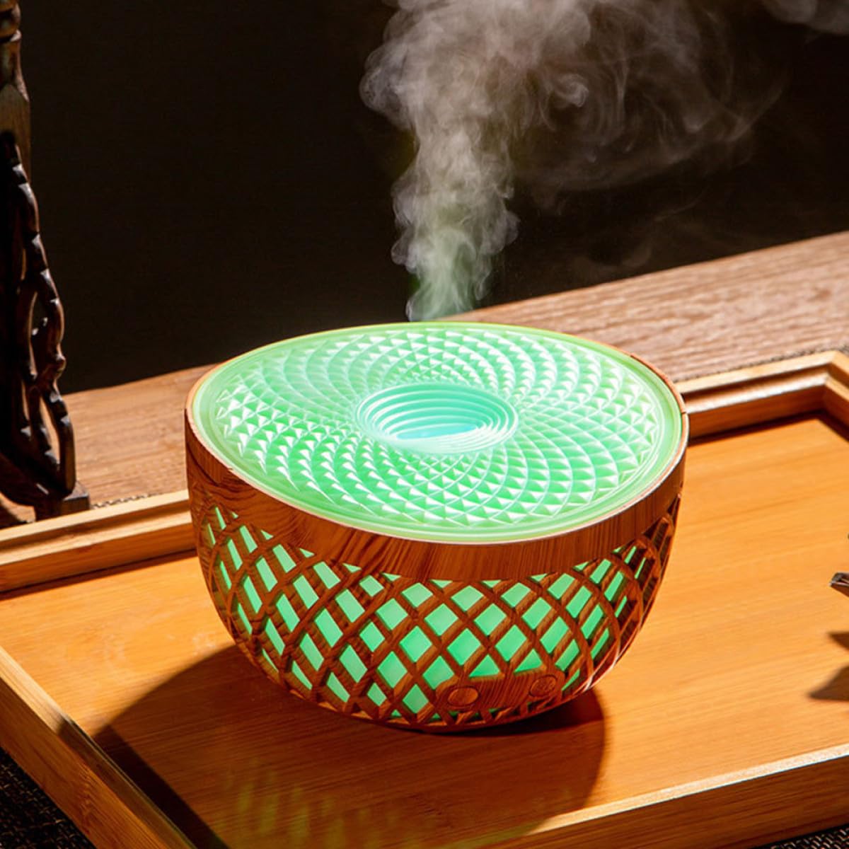 Difusor de Inalámbrico Humidificador de Escritorio Diseño de Madera Calada 320ml para Aromaterapia y Sencilla