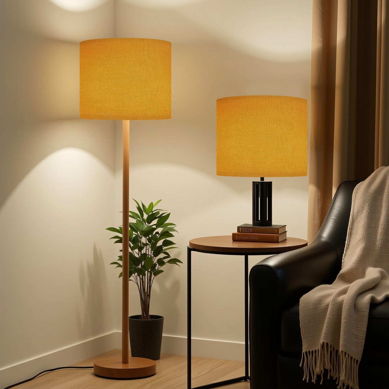 Linen Drum Lamp Shades 1 Pack, 13''Wx10"H, Warm Yellow Linen Texture Subtle Fabric Weave Replacement Lampshades for Floor Lamps Table Lamps Modern Farmhouse Lampshade Easy Assembly