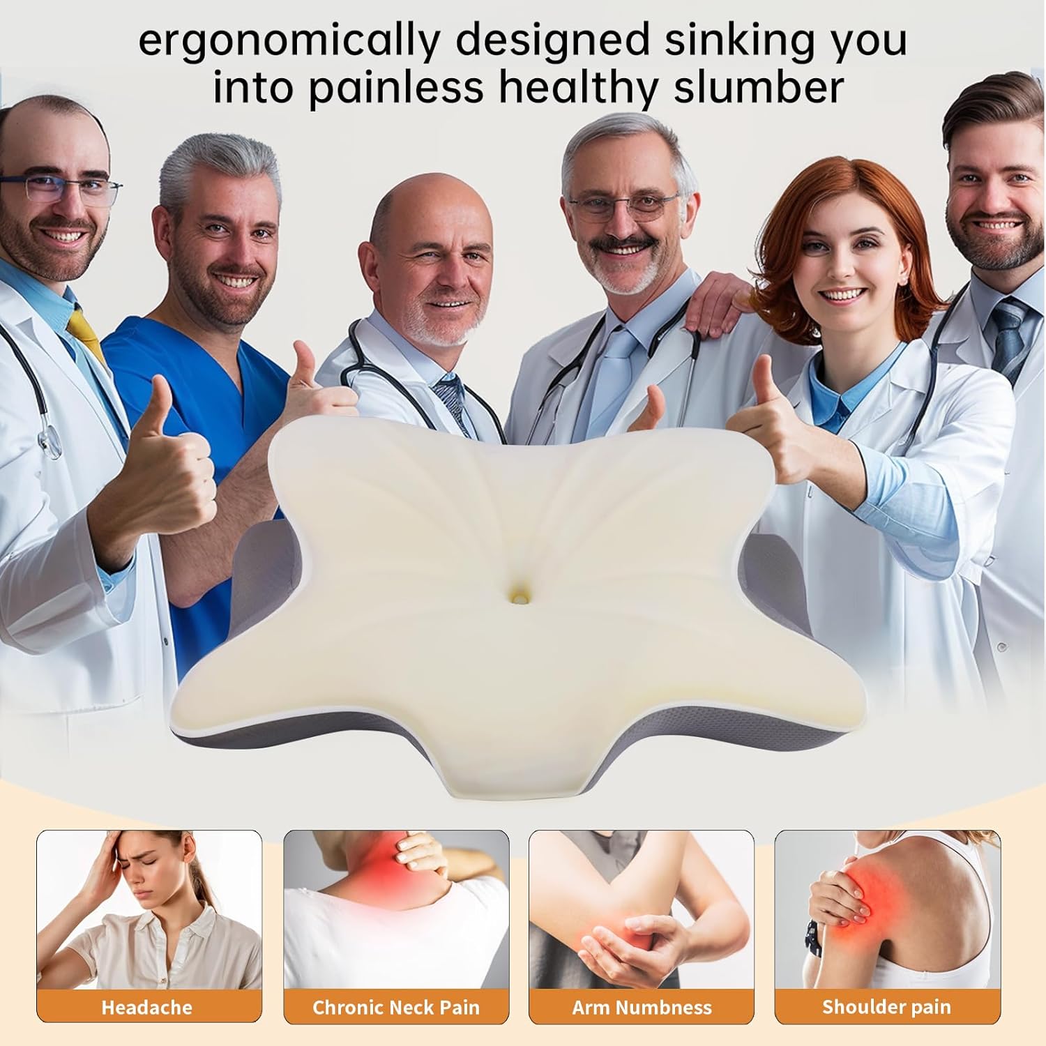 Moneledis Cervical Neck Pillow, Ergonomic Pillows for Side Back Stomach Sleepers, Memory Foam Bed Pillow for Neck Pain Relief, Orthopedic Contour Design with Cooling Pillowcase