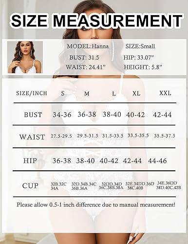 Miniatura 6 de Avidlove Lencería para mujer sexy de encaje con cadena en V, lencería de peluche con diamantes de imitación recortada de una pieza babydoll camisón