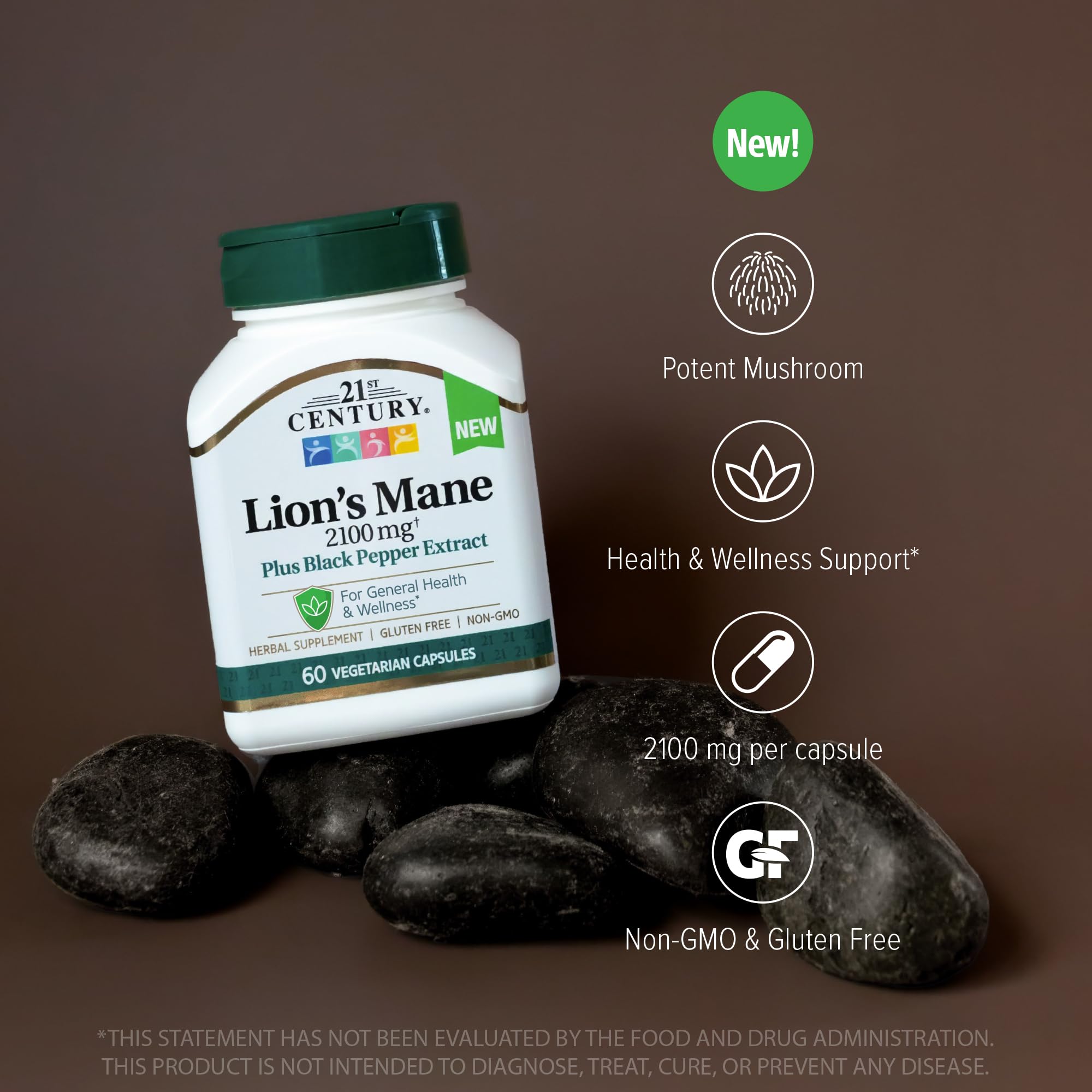21st Century Lion's Mane 2,100mg with Black Pepper Capsules, Brain, 60ct — Amazon image 2