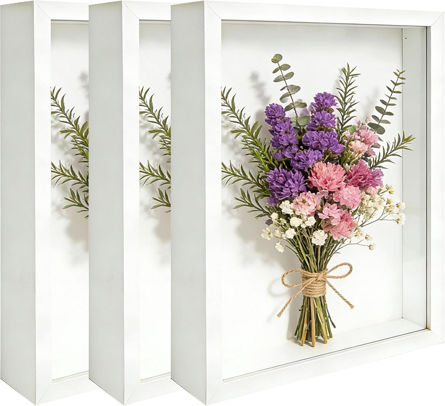 3 Pcs 8x10 Inch Shadow Box Frames Acrylic,Shadow Box Frame Display Cases,Cases for Pressed Flowers Keepsakes Tickets Photos (White)