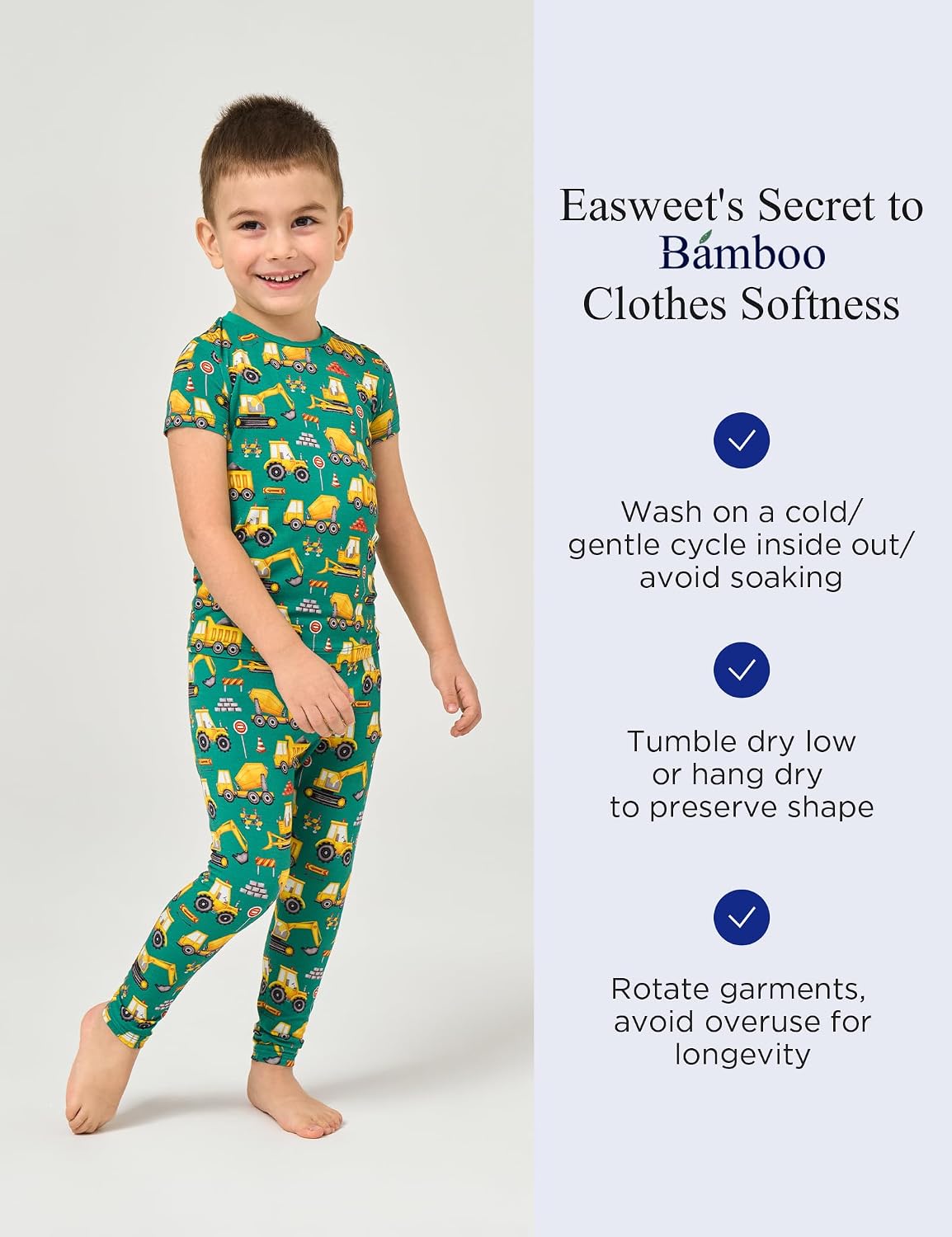 Toddler Boys Girls Pajamas Soft Bamboo Viscose Short Sleeve Top and Pants Summer 2 Piece PJs Set