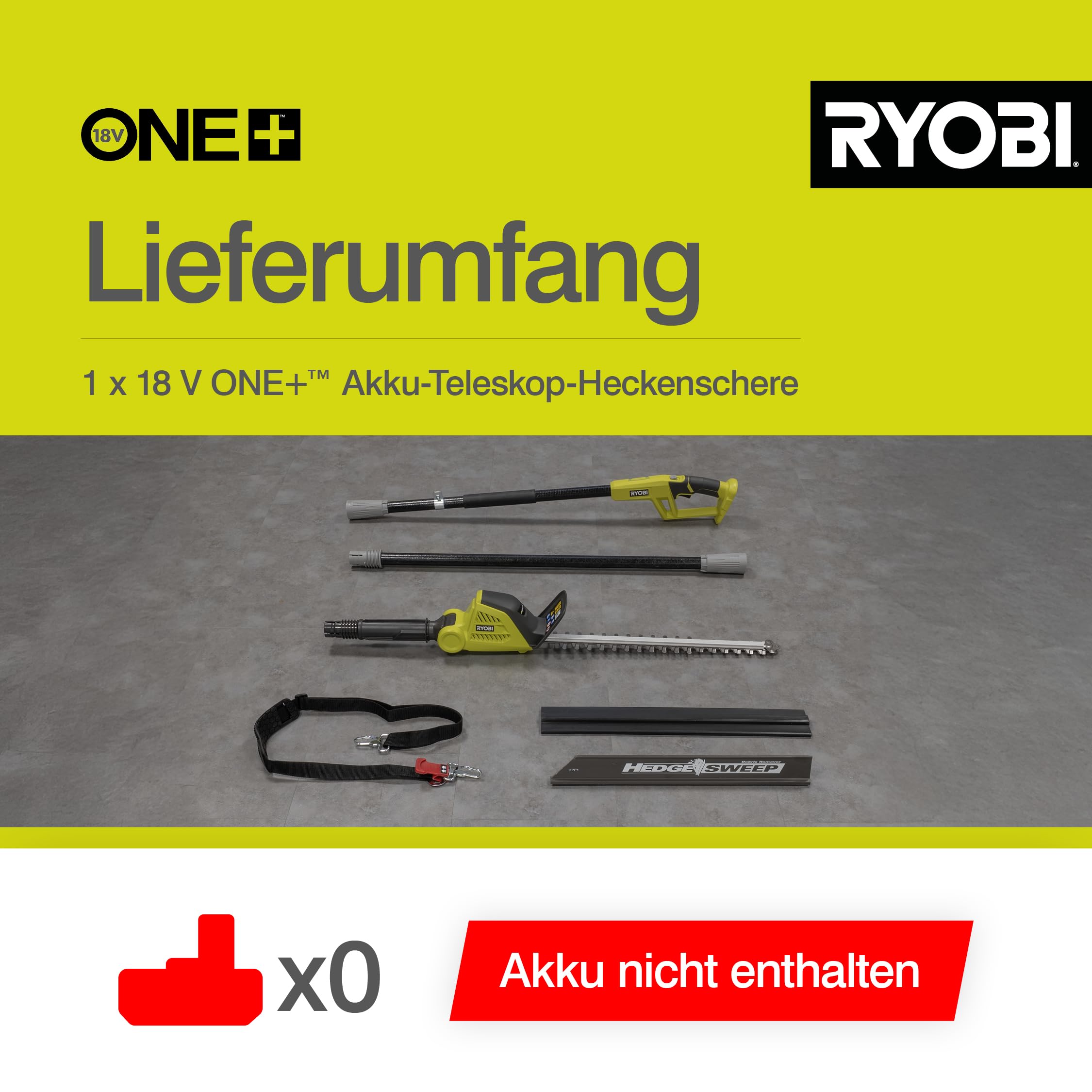 RYOBI 18 V ONE+ Akku-Teleskop-Heckenschere OPT1845, 45 cm Diamant-Messer