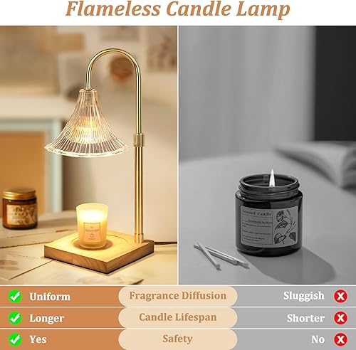 Miniatura 5 de Lámpara calentadora de velas, calentador eléctrico de velas con 2 bombillas, lámpara de vela dorada regulable con temporizador, lámpara de cera para