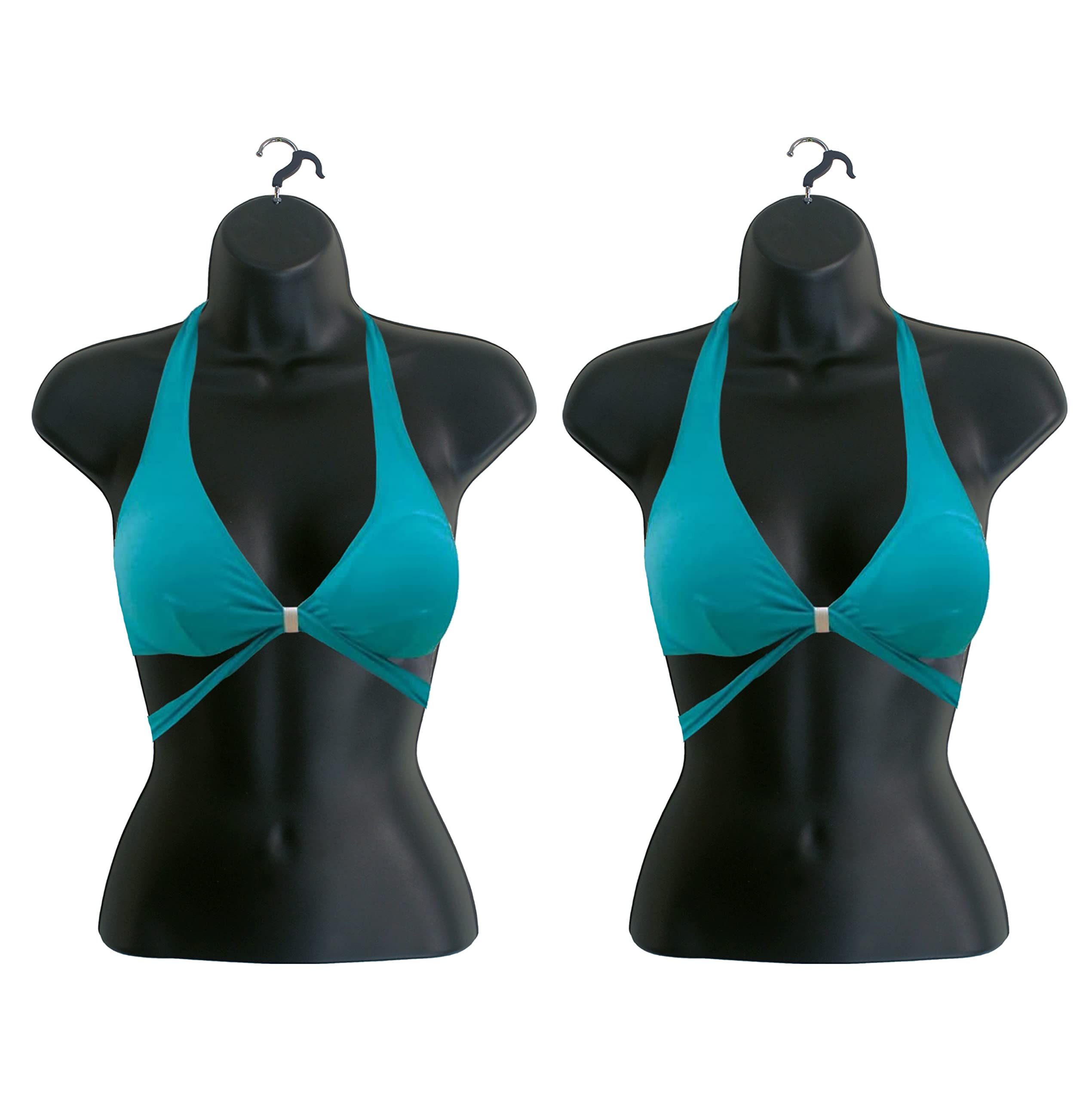 DisplayTown2 Black Female Mannequin Injection Forms Half Rounded Waist Body Torso Dress Form with Only Hanging Hook, S-M Sizes