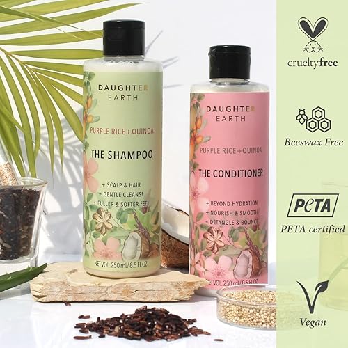 Miniatura 6 de DAUGHTER EARTH El champú con arroz morado y quinua para nutrición y rescate de caídas con caspa y cabello encrespado | Limpiador suave para cuero