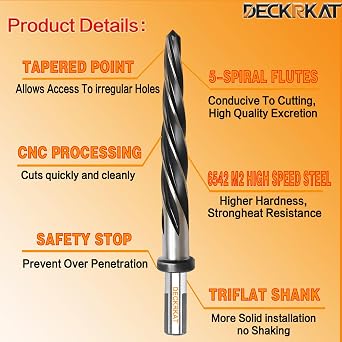1 Reamer Drill Bit for Metal, M2 HSS Taper Reamer for Steel, Alloy, Wood, Plastic to Align, Enlarge Holes 5-Spiral Flutes, 1/2 Non-Slip Shank, 25mm Car Reamer, Bridge Construction Reamer.