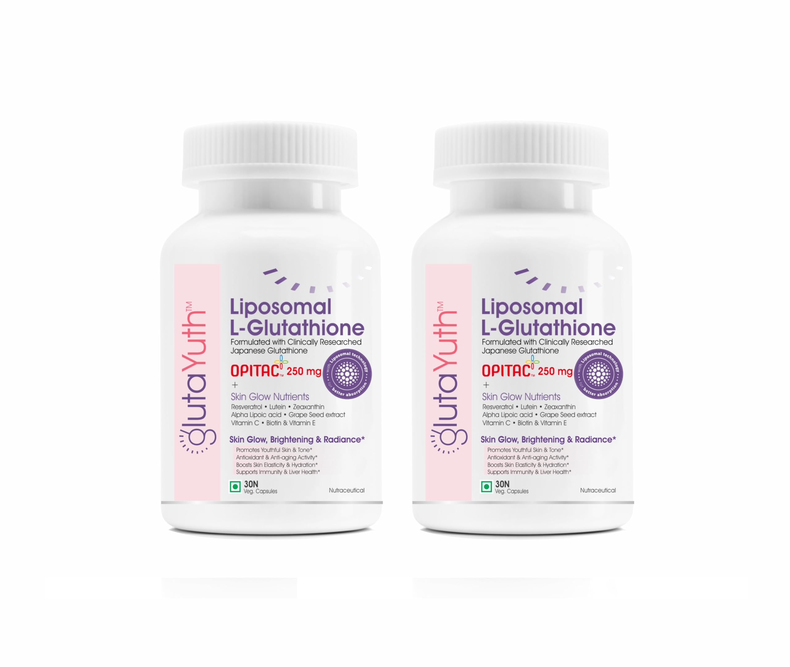 GlutaYuth Liposomal OPITAC JAPANESE L-GLUTATHIONE 250 mg with Phosphatidylcholine, Lutein, Zeaxanthin, Resveratrol, Alpha Lipoic acid, Vitamin C,E, Biotin for Youthful Skin Glow(2x30 Veg Caps) (B0CW68YPBX) Amazon Price History, Amazon Price Tracker