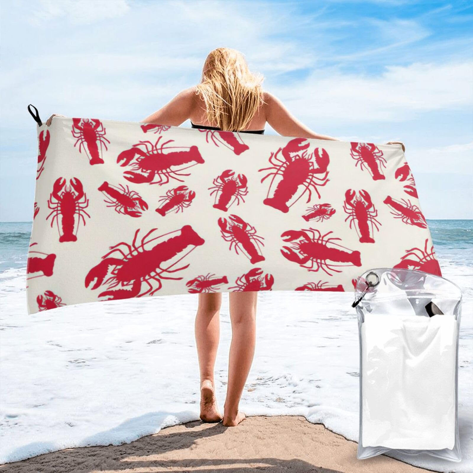 Toalla de baño de secado rápido con diseño de langosta, suavidad y absorción en tamaño grande