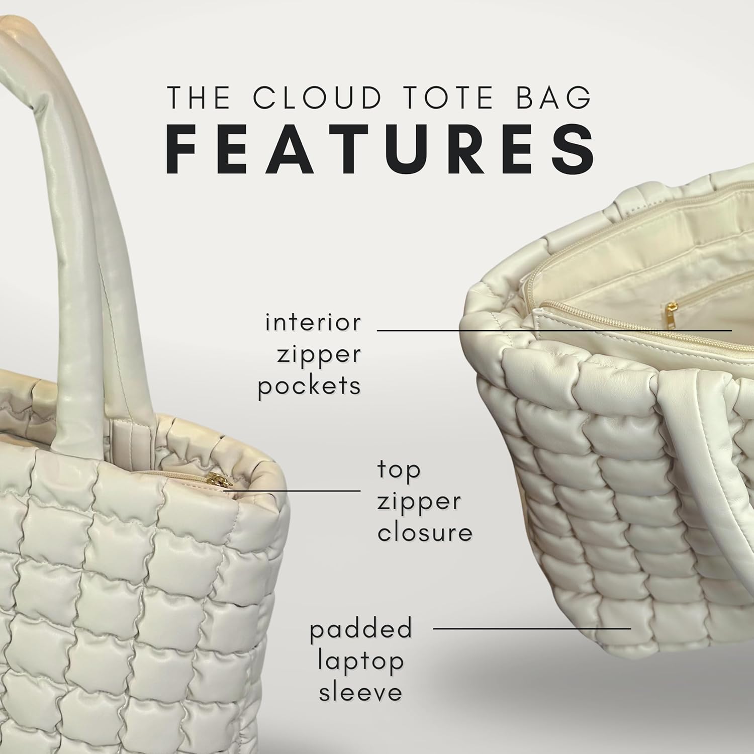 CITRUSY The Cloud Tote Bag Set | Puffer Tote Bag with Insert Pouch | Quilted Tote Bag for Women | Shoulder Puffy Bag - Image 5