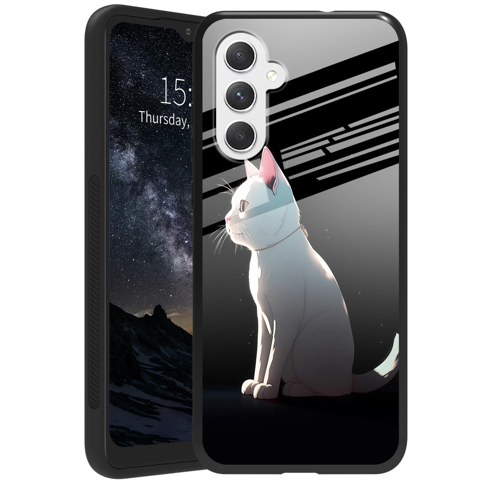 ACWDMKH for Samsung Galaxy A15 5G Phone Case for Women Men Tempered Glass Back Case and Soft Silicone TPU Bumper Shockproof Protective Cover for