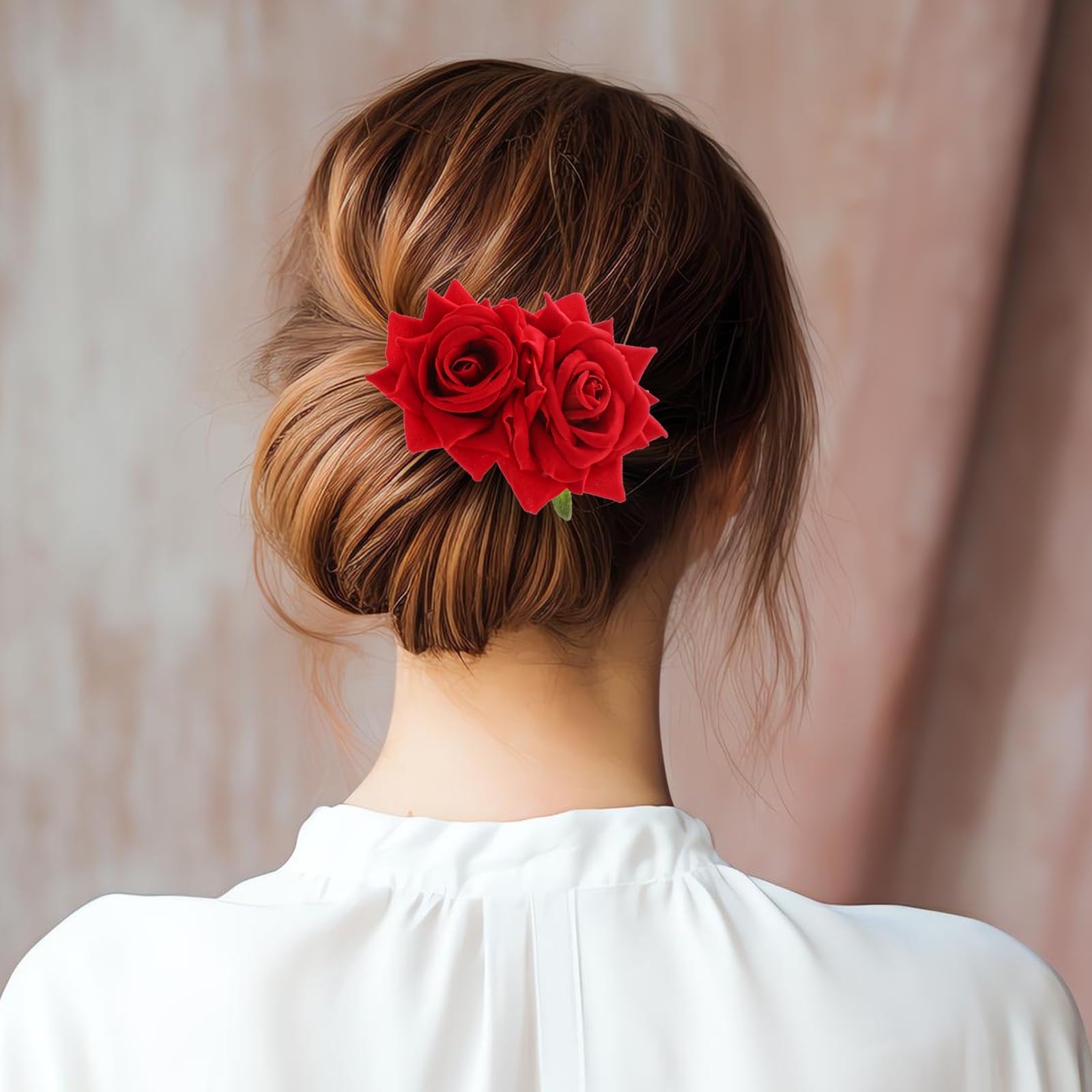Qianyu Rose Flower Hair Combs Red Rose Flower Bohemia Flannel Elegant Hairpins Bride Hanfu Costume Hair Clips Decor Accessories for Women Girls Party Wedding Mother's Day Headpieces - Image 3