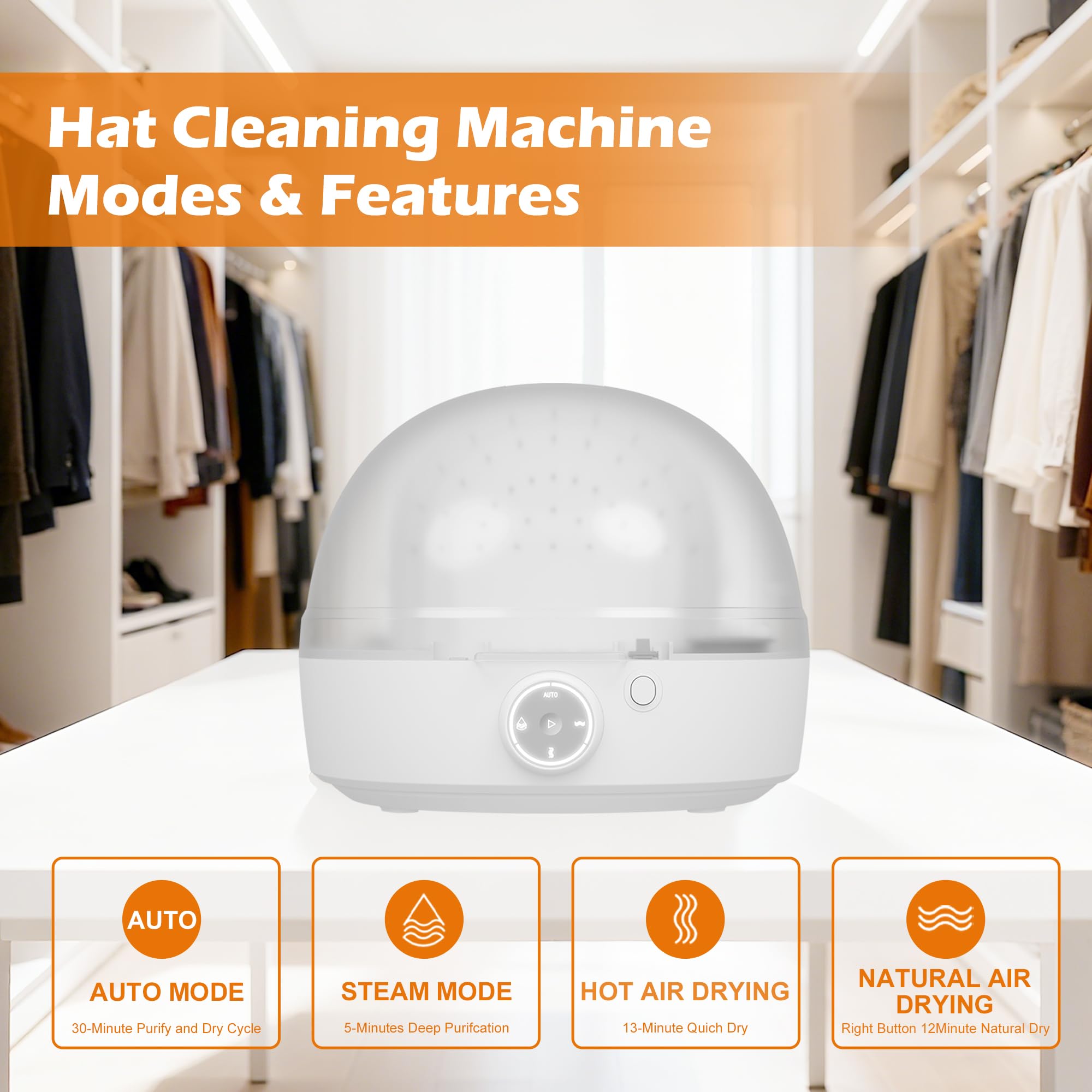 Nettoyeur Vapeur Automatique pour Casquettes – Machine Tout-en-Un : Nettoyage, Formateur, Séchage Rapide (Baseball, Bob, Feutre)