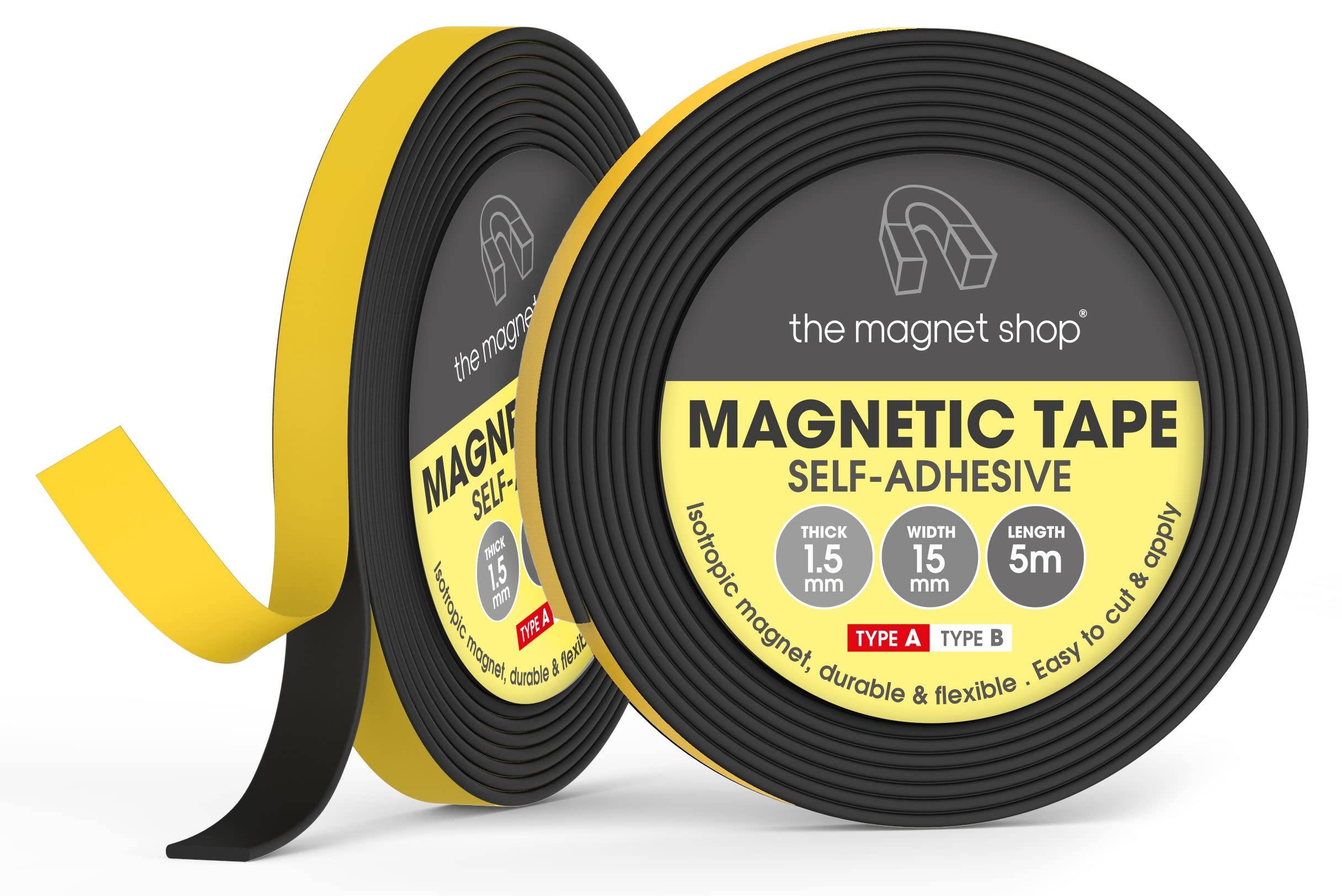 TMS A+B Magnetic Tape Pairs | Long Self-Adhesive Magnet Strips for Light Crafts | Easy to Stick On and Cut with Scissors (Regular, 5m + 5m)