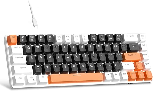 MageGee MK-Box - Teclado mecánico portátil 60% para juegos, retroiluminación LED, compacto, 68 teclas, mini teclado de oficina con cable con