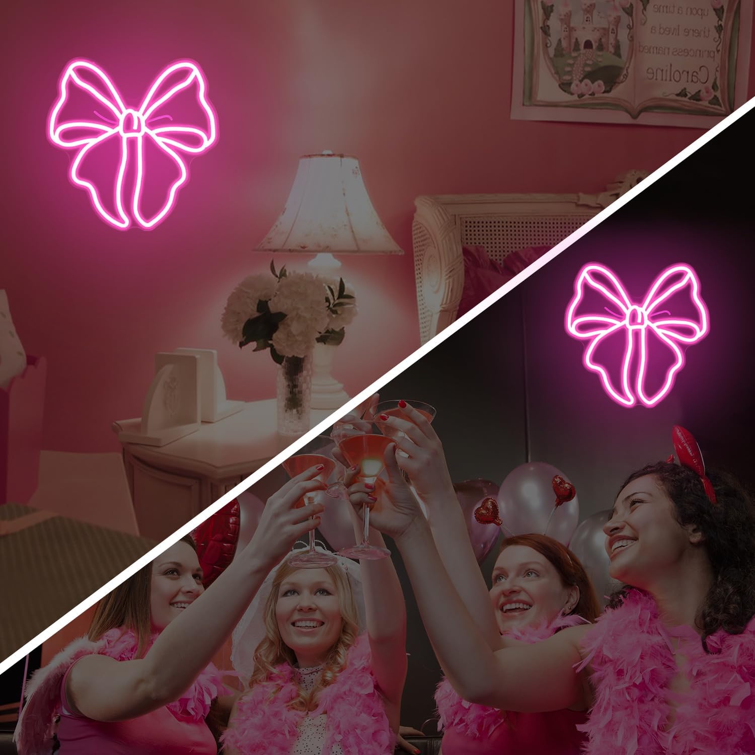 Pink Bow Neon Sign Bows Neon Lights for Bedroom Dimmable Coquette Ribbon Bow Birthday Decorations Pink Wall Art Bow Wall Decor Led Sign Gifts for Girls Party - Image 7
