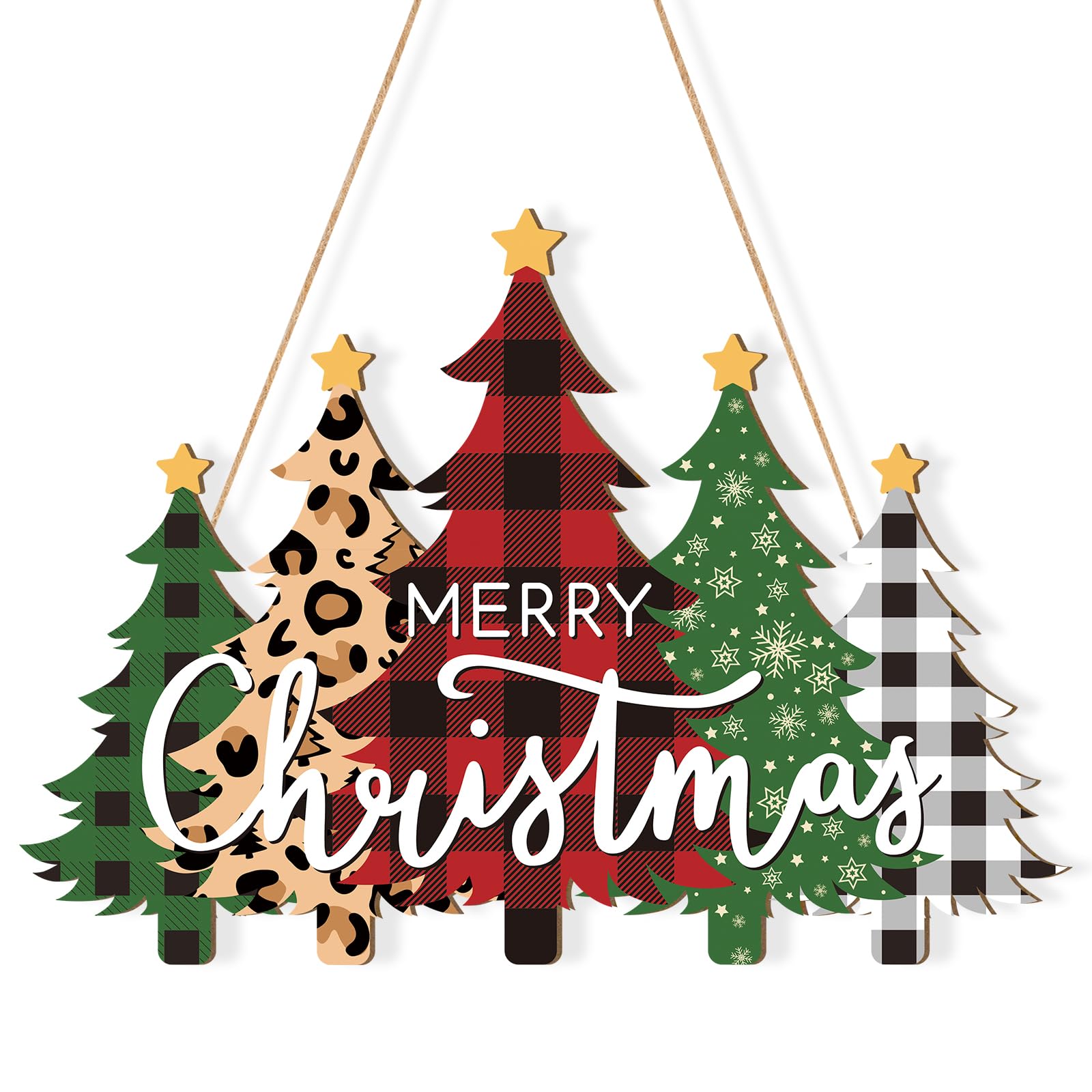 Sophena Decoración navideña de madera para el hogar, pancarta de feliz Navidad, telón de fondo para puerta delantera, decoración de coronas de Navidad, decoración de puerta y pared