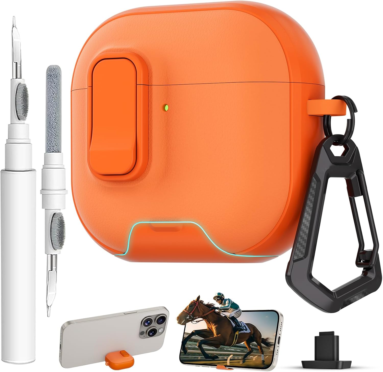 for AirPods 4 Case with Lock,TPU Leather Texture Protective Durability Anti-Lost & Shockproof Protective Cover Accessories with Cleaning Kit in Keychain for Apple iPod 4 Generation (Orange)