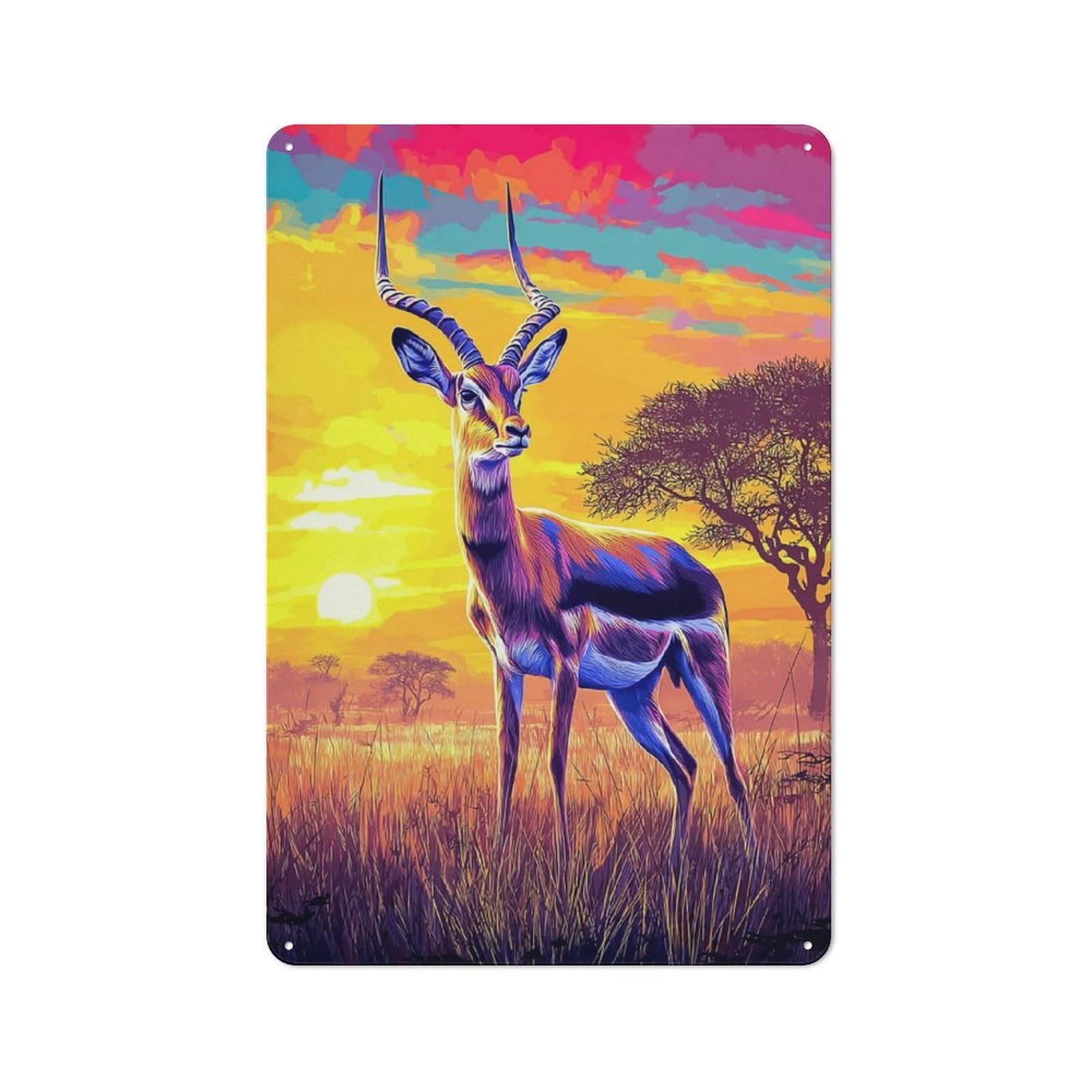 Junmoney Colorful Gazelle Sunset For Garden Room Or Summerhouse, Vintage Tin Sign 30X20cm, For Display In Garden Rooms And Summerhouses