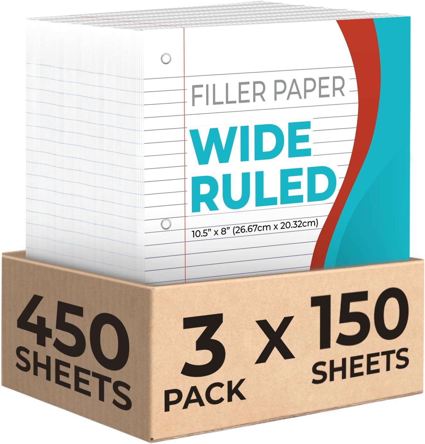 Rosmonde 450 Sheets Loose Leaf Paper, 3 Pack, Wide Ruled Filler Paper