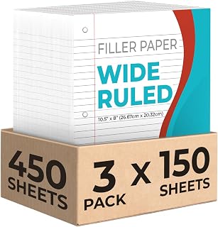 Rosmonde 450 Sheets Loose Leaf Paper, 3 Pack, Wide Ruled Filler Paper