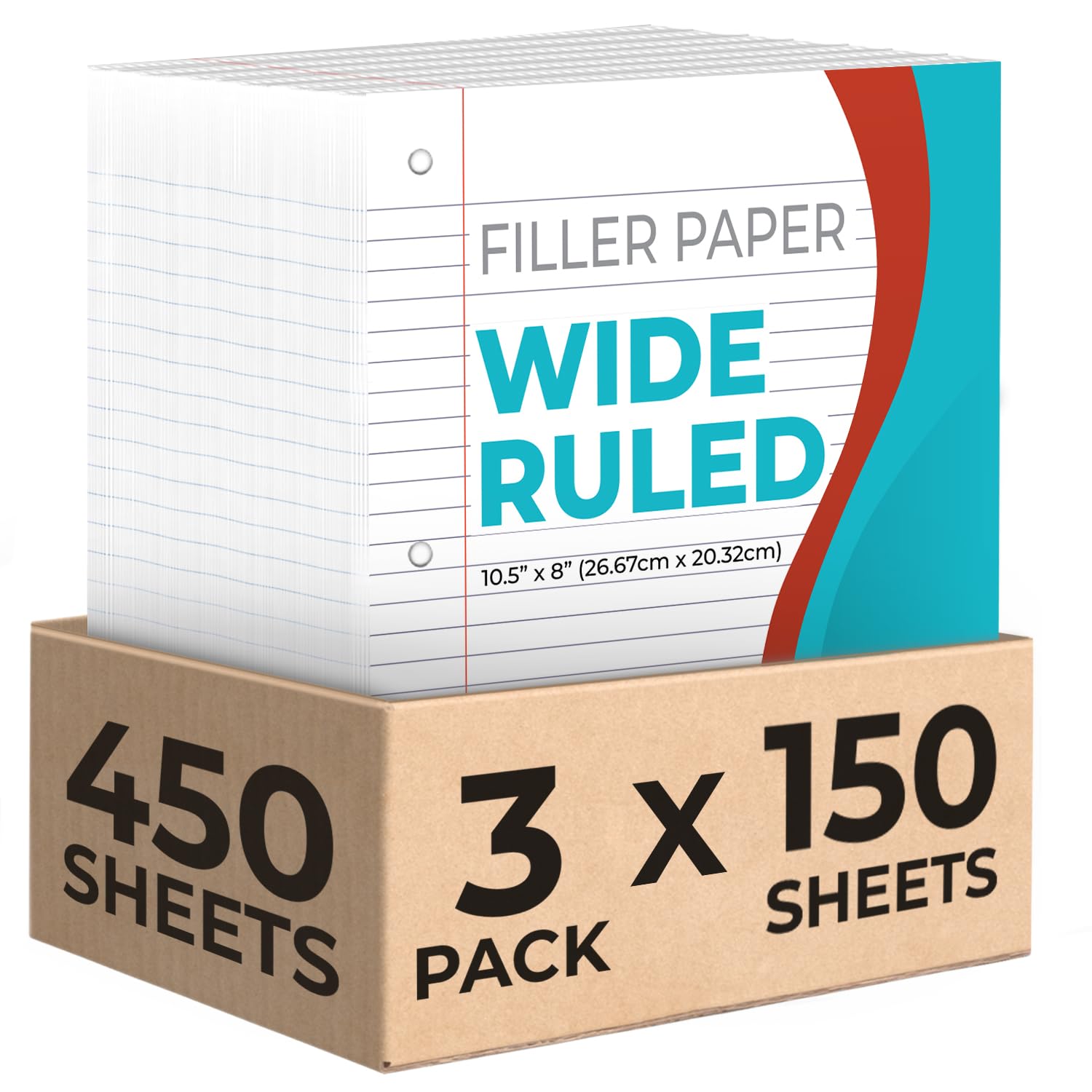 Rosmonde 450 Sheets Loose Leaf Paper, 3 Pack, Wide Ruled Filler Paper