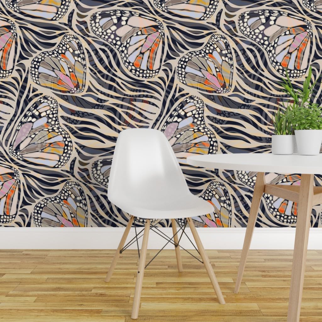 Removable Wallpaper 12ft x 2ft - Butterfly,Zebra Print,Wild Abstract,Neutral Tropical,Animal Print,Bohemian,Organic Shapes Custom Pre-Pasted Wallpaper by Spoonflower