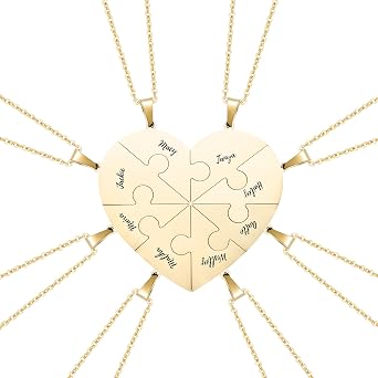 Personalized Heart Puzzle Necklaces Set, Custom Name Necklace 2/3/4/5/6/7/8 Pieces Bff & Family Jewelry Customized Gift for Women Men
