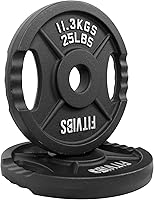 Signature Fitness 25LB Pair Olympic Cast Iron Weight Plates - 2-Inch Hole, Dual Grip Holes, Rust-Resistant for Weightlifting
