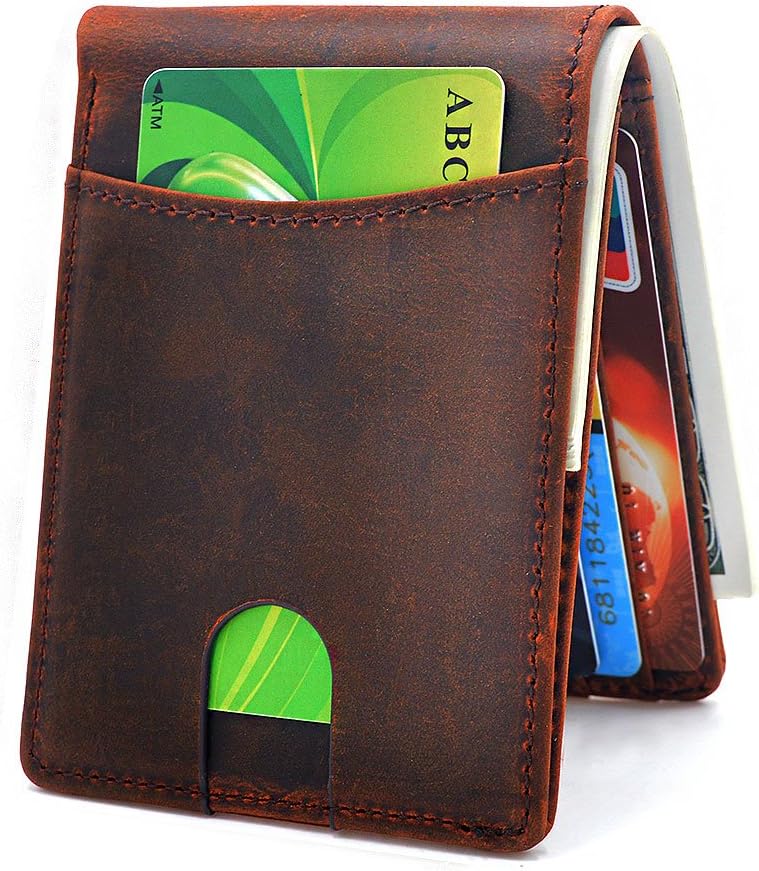 TIANHOO Slim Bifold Leather Wallet with RFID Blocking ID Card Front Pocket Wallet for Men (Yellow Brown)