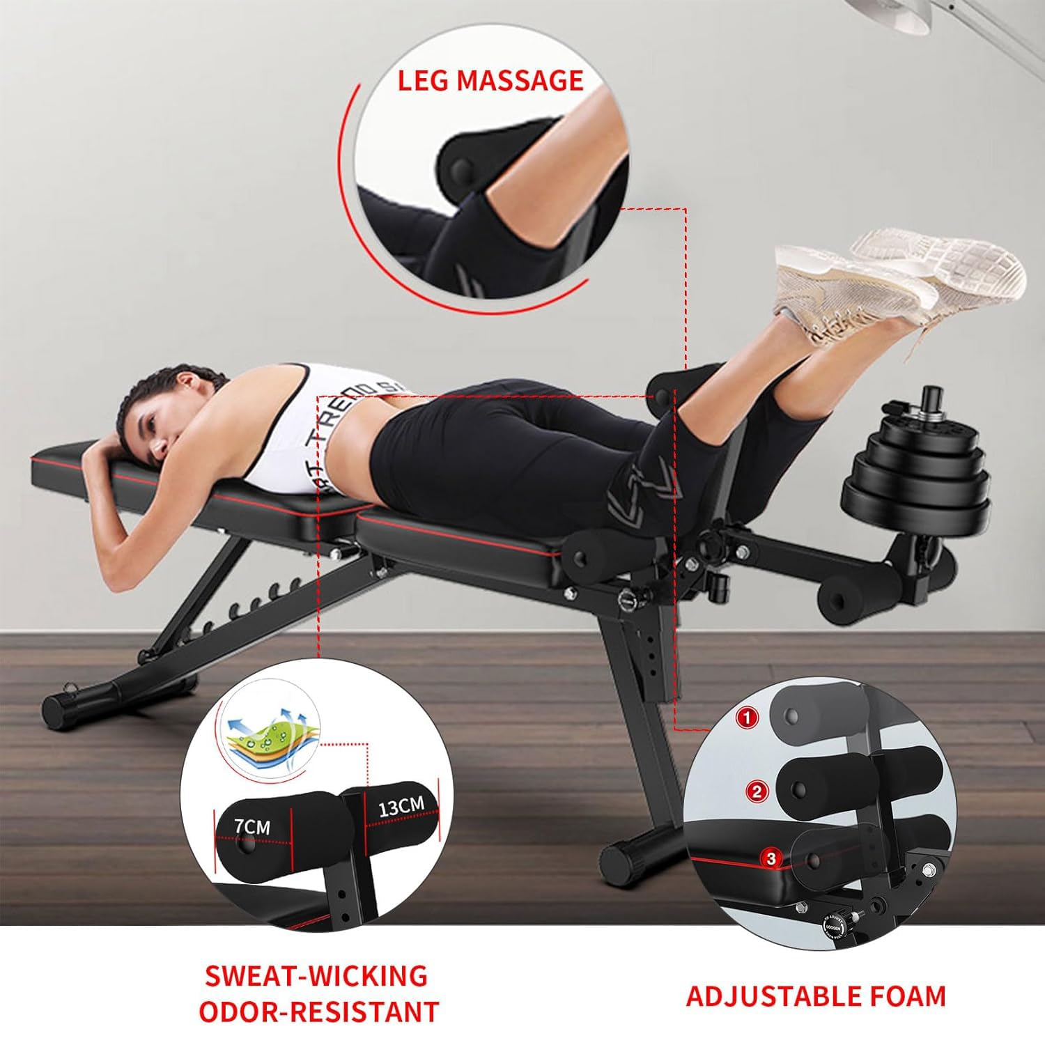 Panca pesi Regolabile per Palestra Domestica | Fitness Pieghevole con Leg Extension E Leg Curl Multifunzione Schienale, Carico Massimo 200 kg