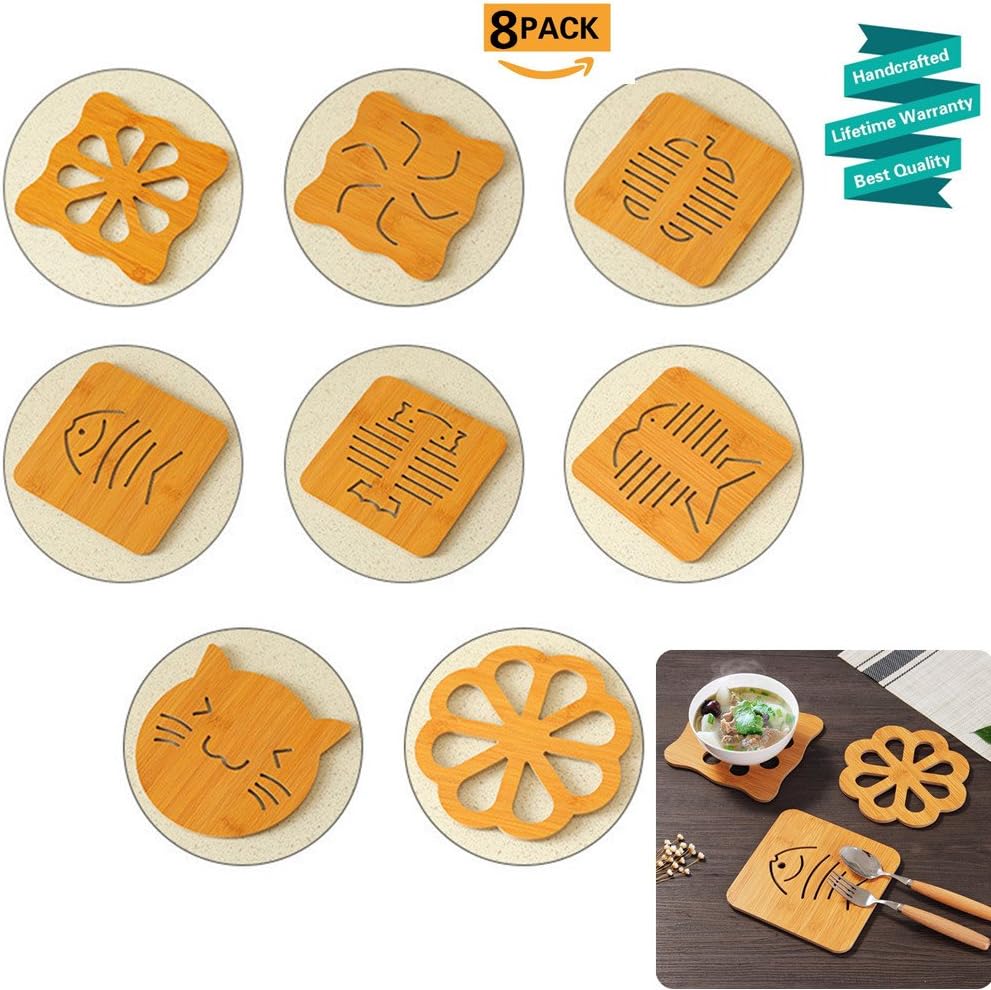 Wood Cup Coaster Placemat Coffee Tea Cup Coasters Holder Home Table Mat Tableware For Any Table Type, Wood, Granite, Glass, Soapstone, Sandstone, Marble, Stone Tables, Pack of 8