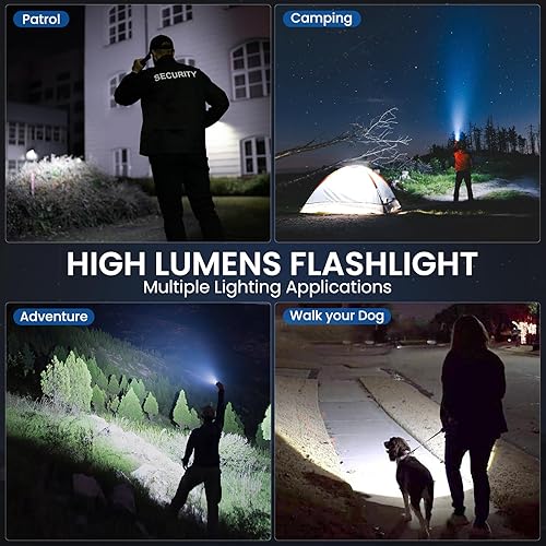 Miniatura 8 de Paquete de 4 linternas recargables de alto lúmenes, luz de flash de 99000 lm, linternas LED brillantes ajustables con 5 modos y cable USB, linterna