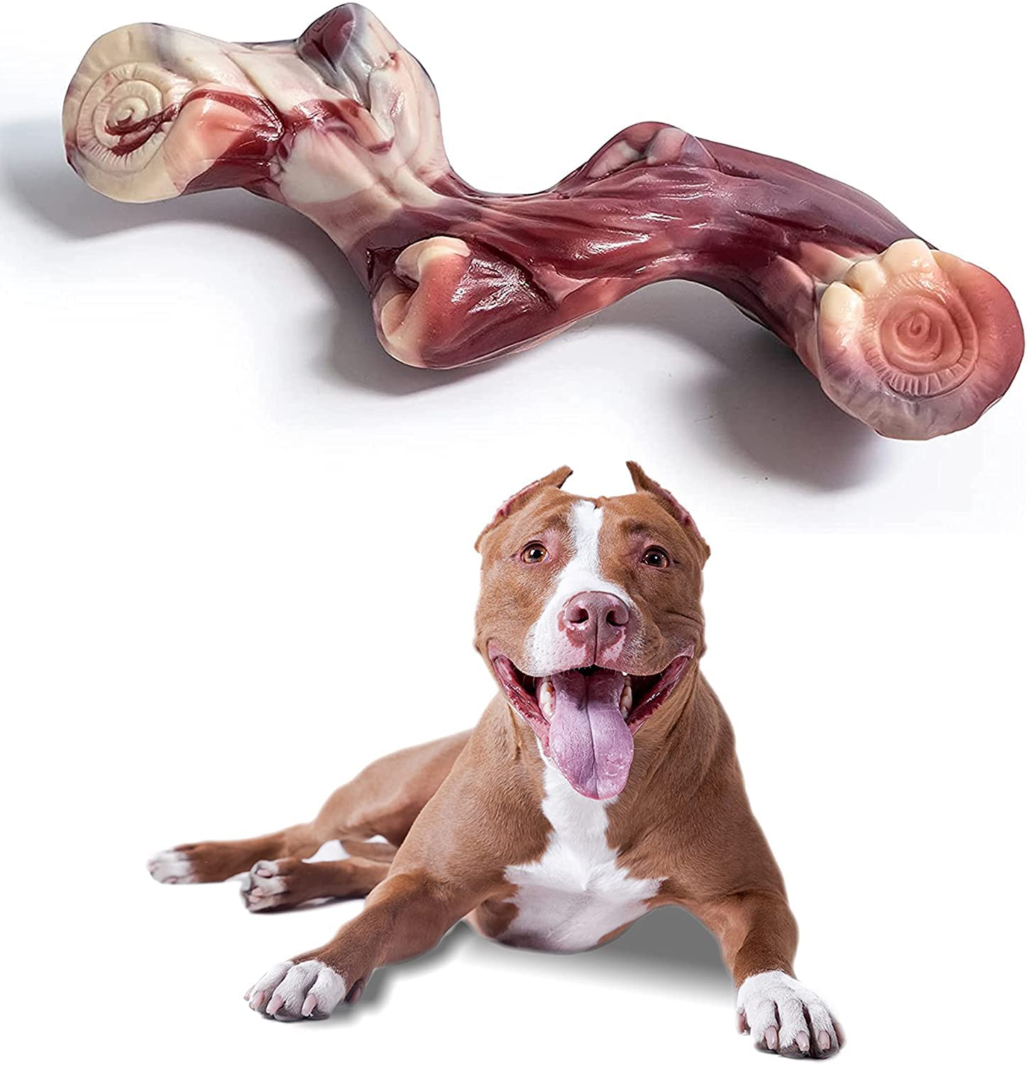 EETOYS Dog Chew Toys for Aggressive Chewers Lifetime Replacement Nearly Indestructible Tough Durable Dog Toy Non-Toxic Nylon Dog Bone Toy Reduces Boredom Large Red