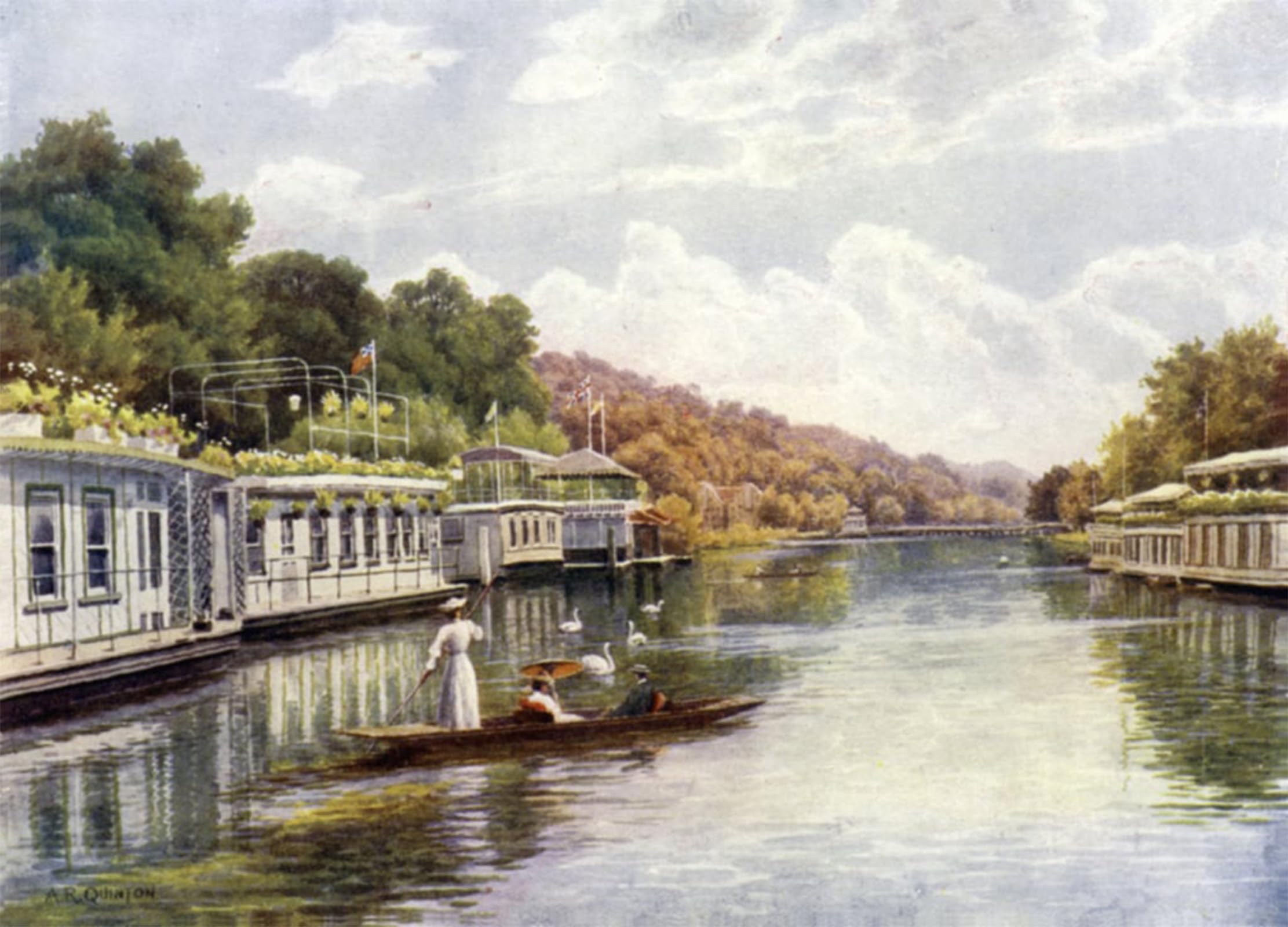 Artxlxxbn No Frame Famous Painting Canvas Artwork Graffiti Print Houseboats On Henley Backwater By Alfred Robert Quinton Portrait Canvas Image For Home Decor 60X90cm