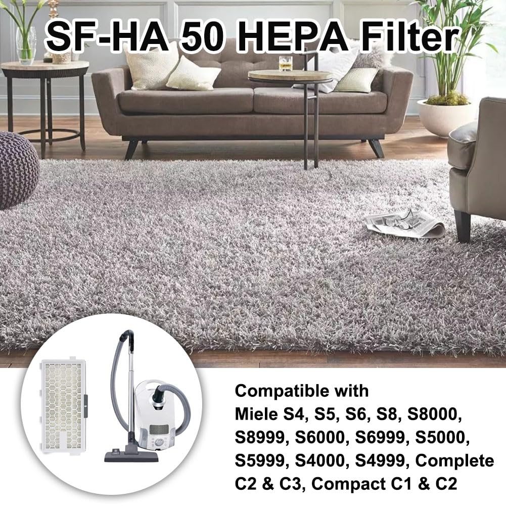 4 Pack SF-HA 50 HEPA AirClean 50 Filter for Miele, Vacuum Filters Compatible with Miele S4, S5, S6, S8, S8000, S8999, S6000, S6999, S5000 Series, Air Filtration for Complete C2 & C3 Models