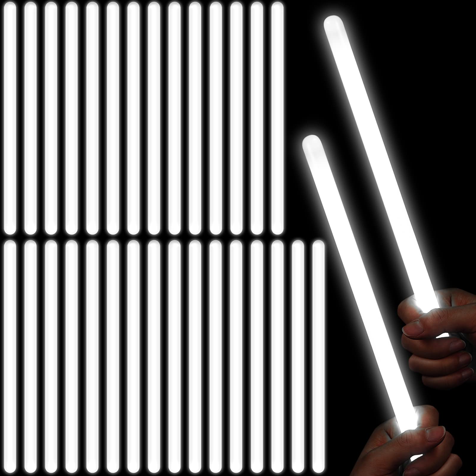 Honoson 48 Pcs Glow Sticks Bulk 12'' 15 mm in Diameter for Wedding Festivals Raves Birthday Party Favors Supplies Glow Bright Light up (White)