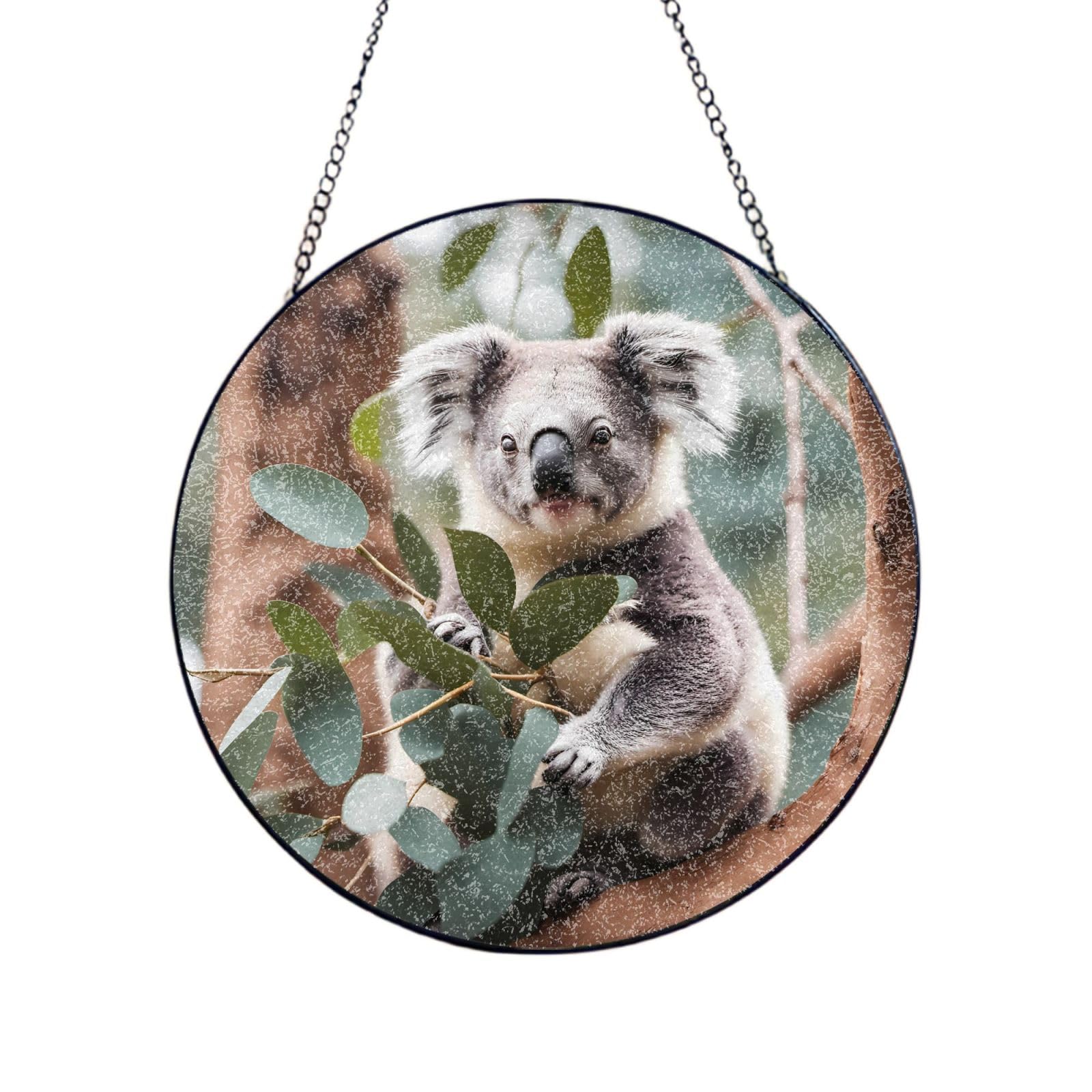 Cartoon koala Stained Glass Sun Catcher for Window Garden Hanging Suncatchers Balcony Decor Gift 8in（20cm）
