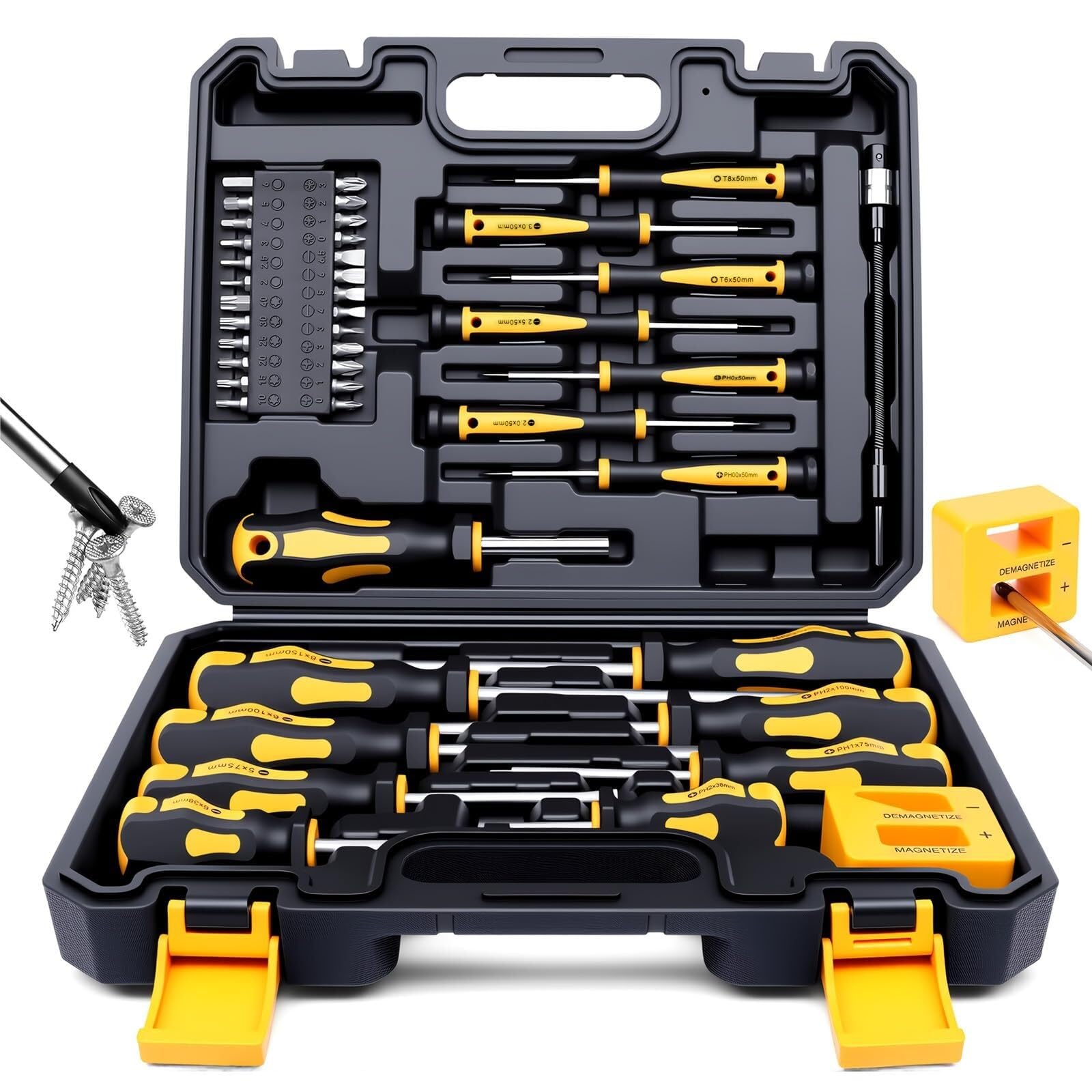 Tool Chest Magnetic Screwdrivers Set with Case 43-piece Includs Slotted Phillips Hex Pozidriv Torx and Precision Screwdriver Set Toolbox