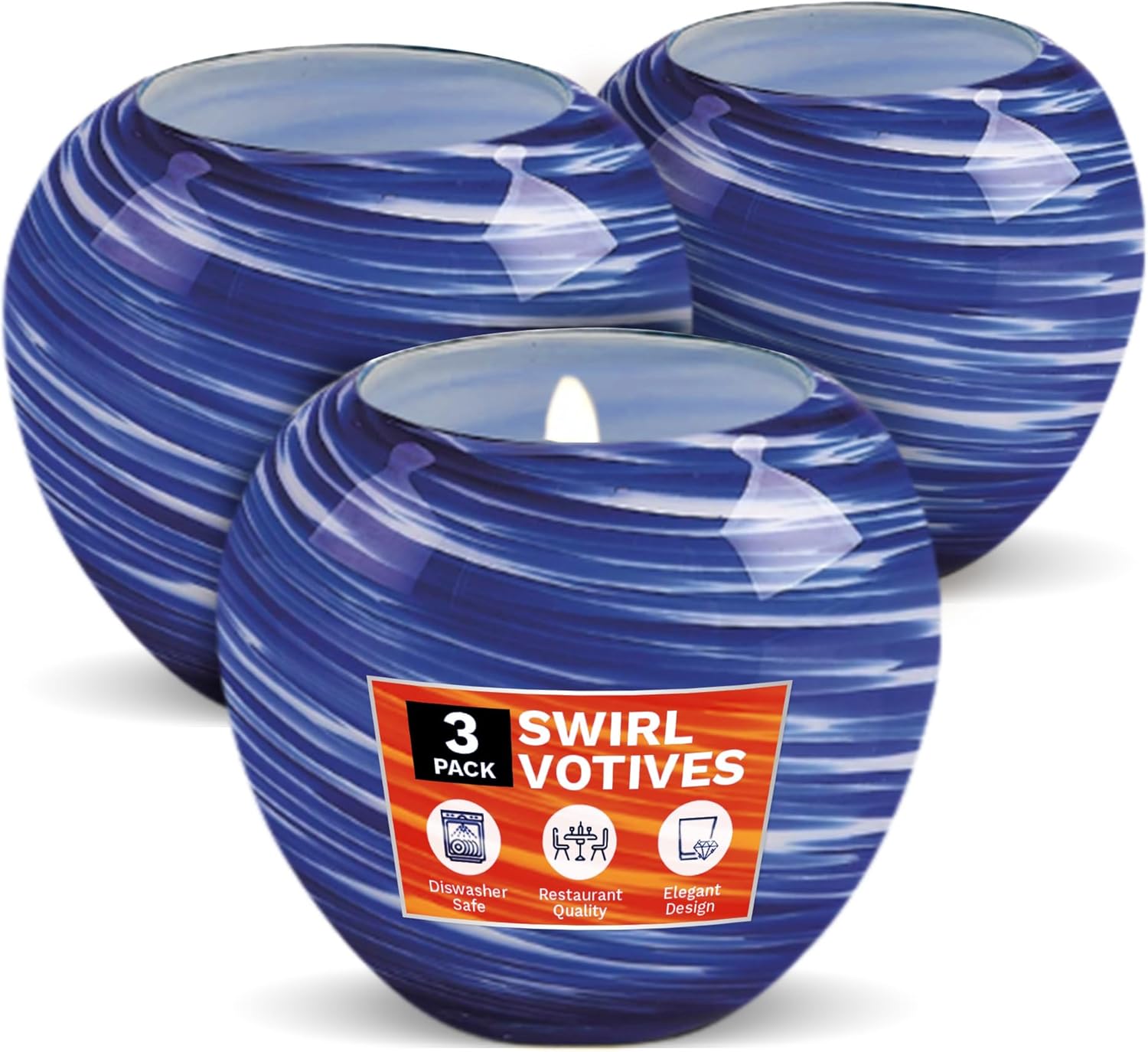 IMPULSE! Galaxy Votive Swirl Blue & White Votives in a Swirl Design, Candle Holders, Votive Candle Holders, Small Bud Vase, Set of 3