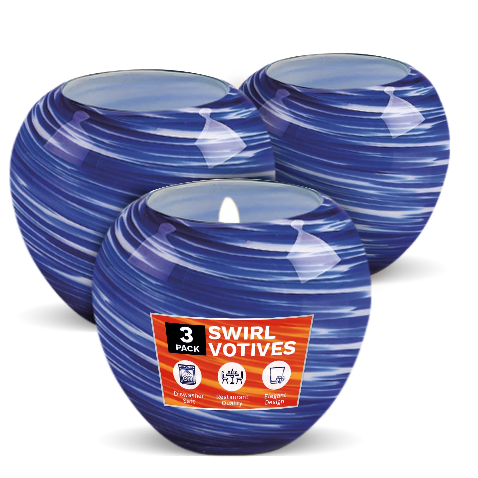 IMPULSE! Galaxy Votive Swirl Blue & White Votives in a Swirl Design, Candle Holders, Votive Candle Holders, Small Bud Vase, Set of 3
