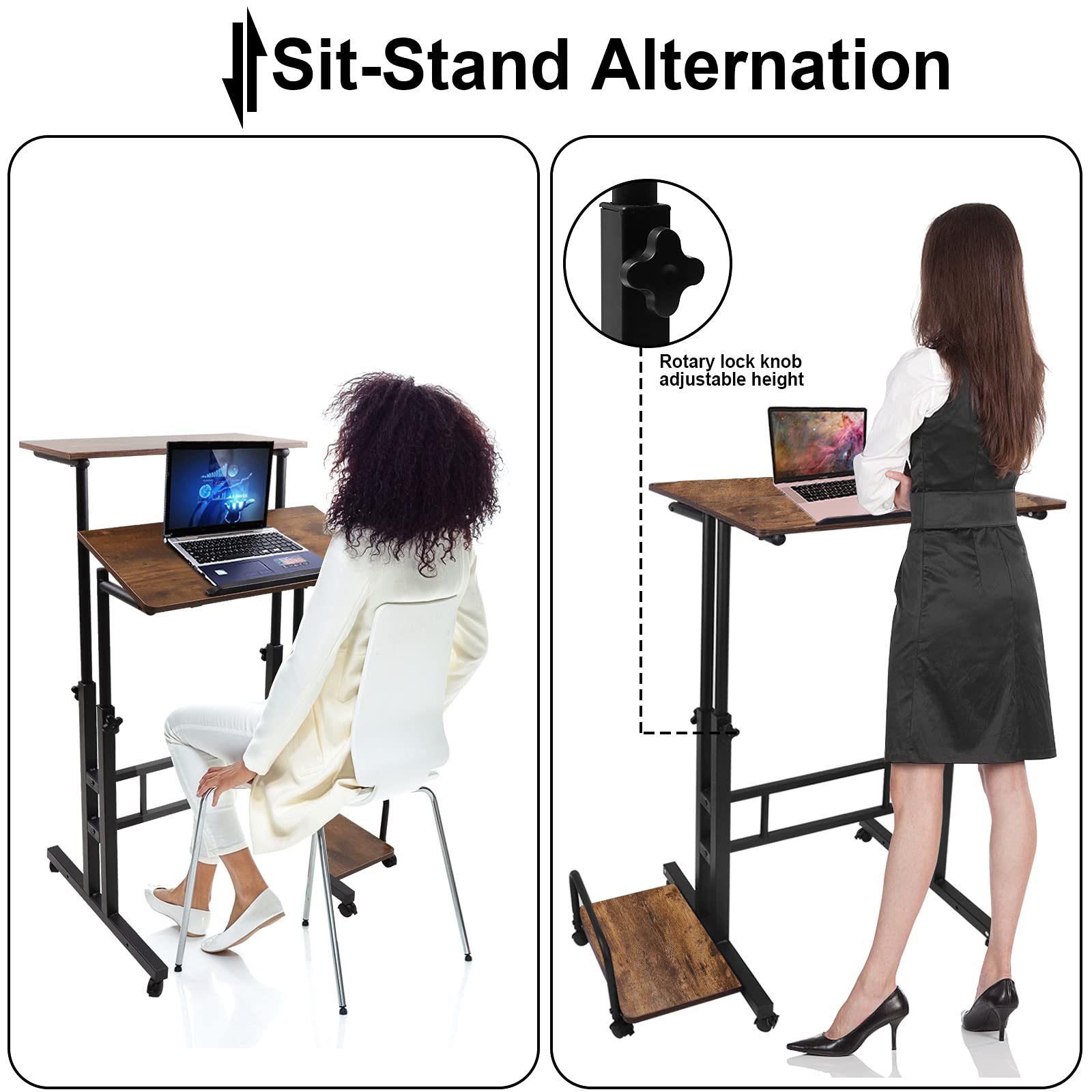 Dripex SitStand Desk HeightAdjustable Computer Desk Rolling Mobile Office Writing Table Riser