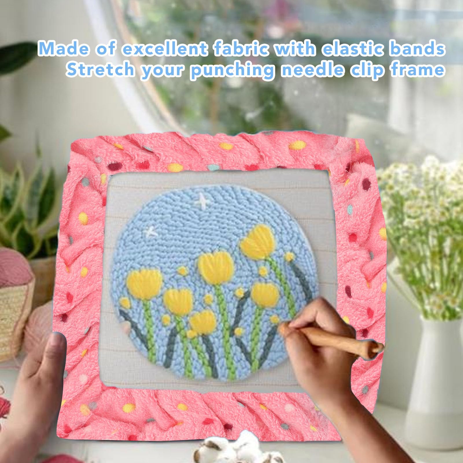 QANYEGN Tufting Frame Cover, Soft Cotton Plush Fabric Gripper Strip Frame, Rug Hooking Frame Cover for Punch Needle Gripper Frame (Pink)