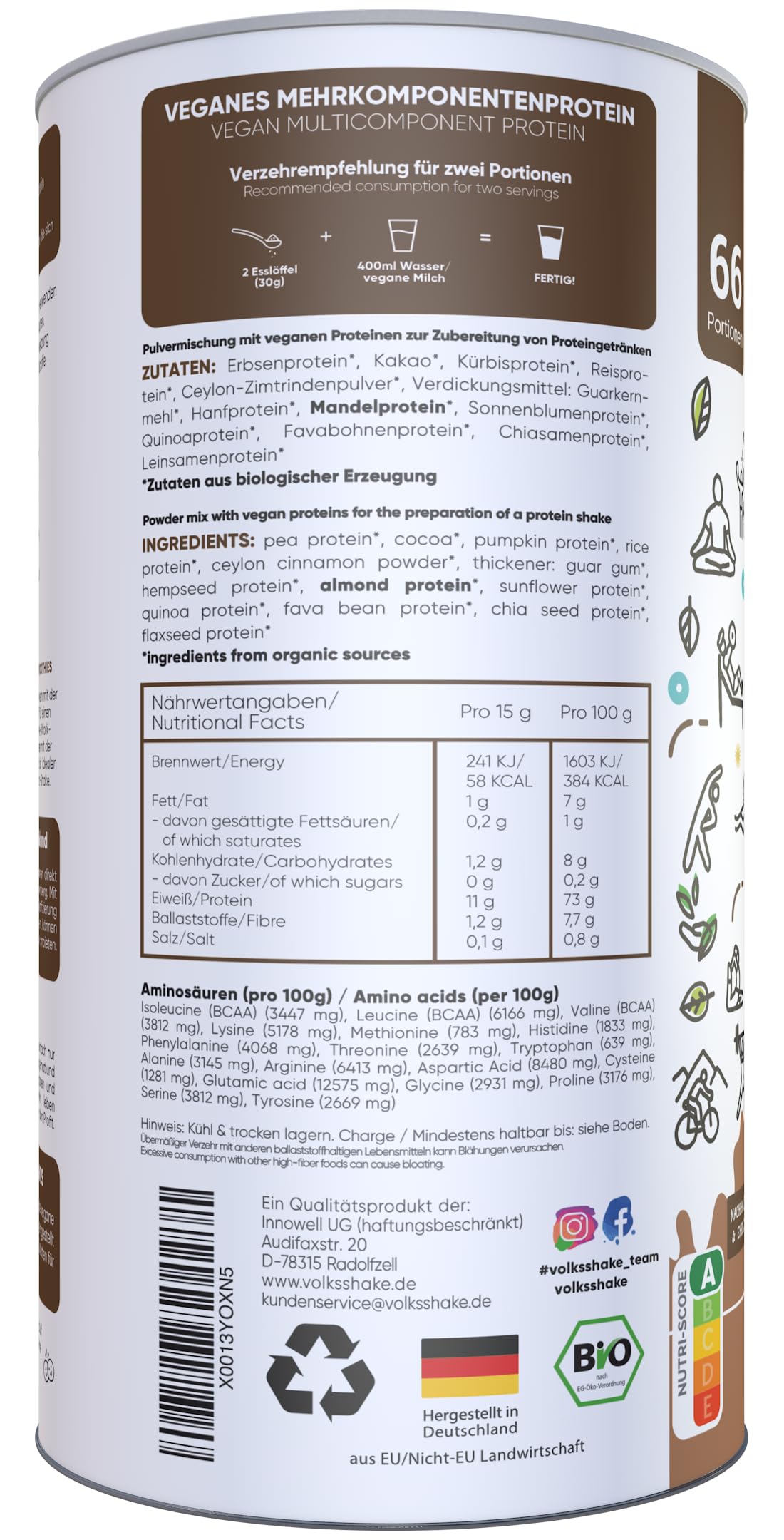 BIO Protein vegan | Schoko | DE-ÖKO-006 | 10 pflanzliche Proteinquellen | Ohne Süßungsmittel | Ohne Soja & Gluten | Premiumqualität vom Bodensee | Made in Germany (1000g, Schokolade)