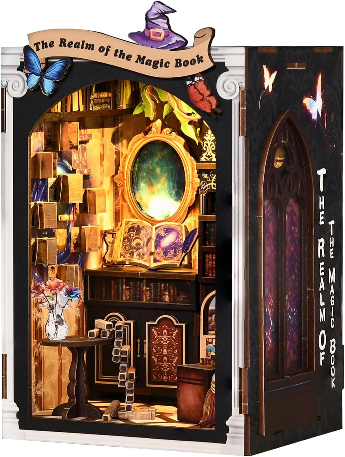 KERNOWO Book Nook Kit, DIY 3D Wooden Puzzles for Adults, Teens and Beginners, Miniature Tiny House Kit for Bookshelf Decor, Bookish Gift for Family, Friends, Book Lovers (Magic Book)