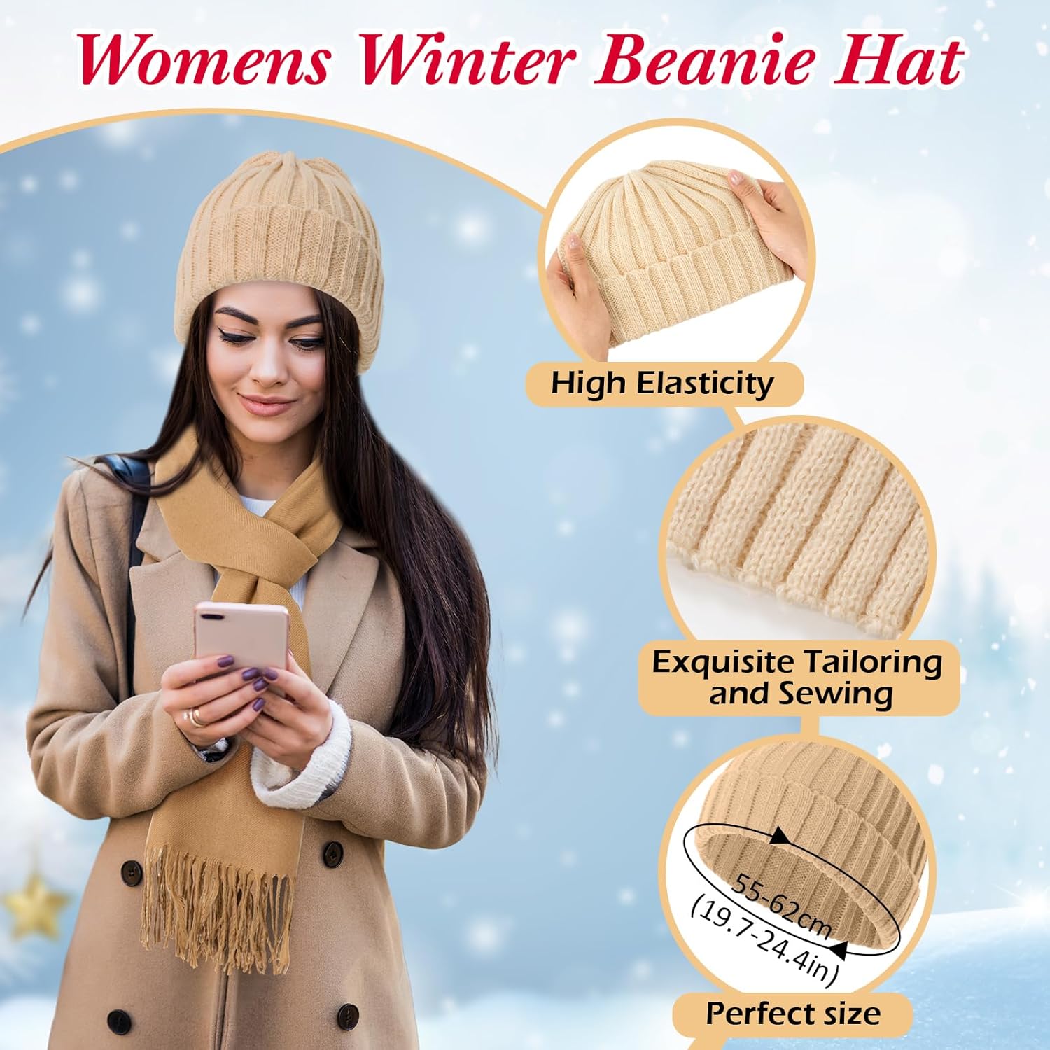 24 Pcs Winter Beanie Hat Scarf Gloves Ear Warmers Headband Set for Women Men Knit Hat Long Scarf Touchscreen Gloves Fleece Earmuffs Bulk Gift Set - Image 2