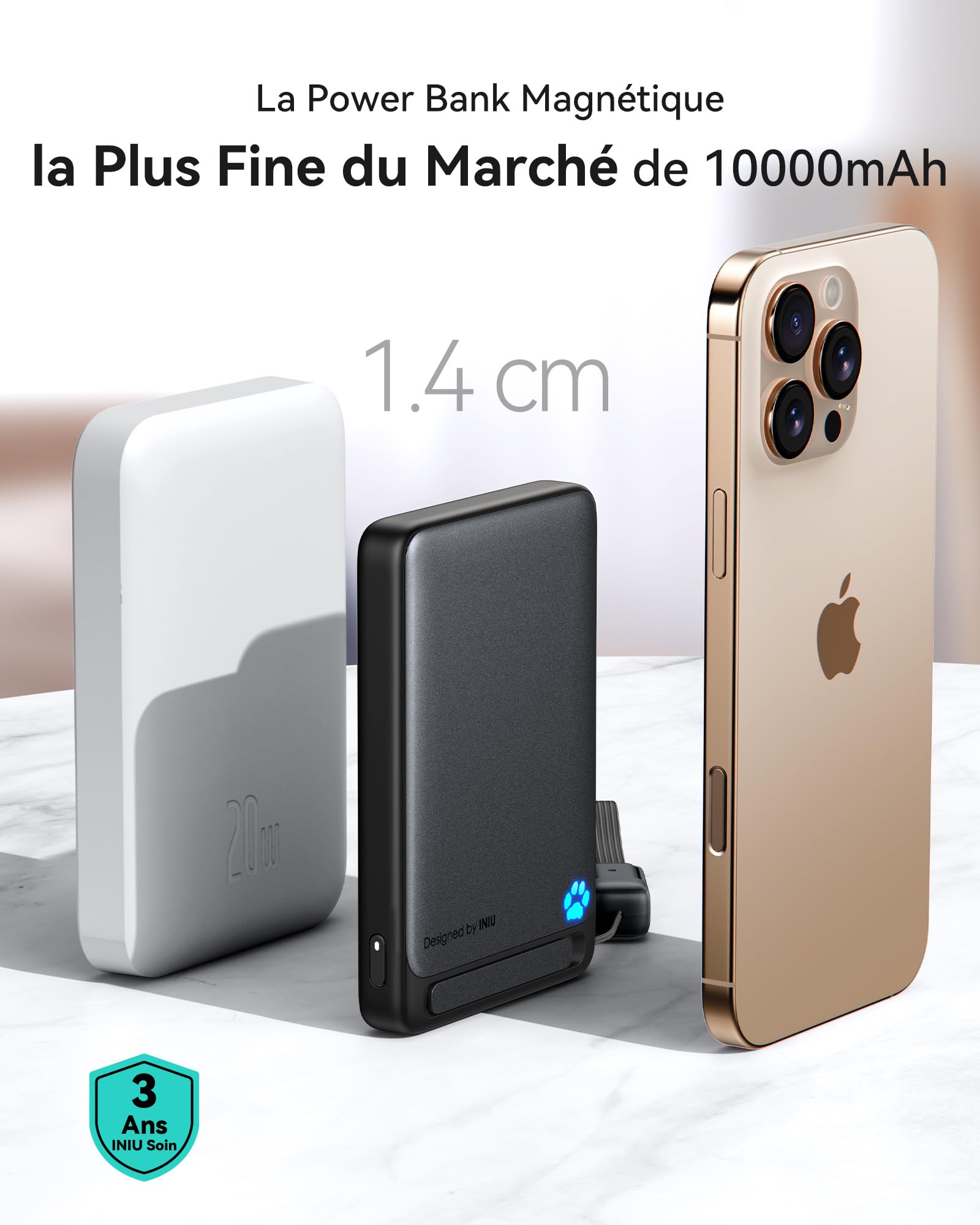 INIU pour MagSafe Qi2 15W Batterie Externe, Ultra-Fine 10000mAh Power Bank