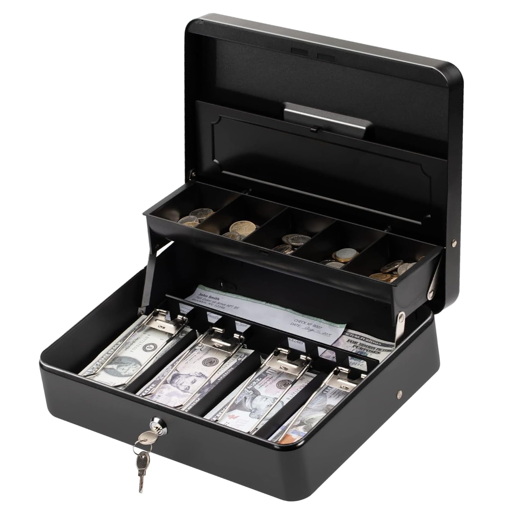 Tera Grande cassetta portavalori con vassoio per soldi e serratura a combinazione, 4 banconote e 5 scomparti per monete, in metallo, portatile, per la sicurezza, 30 x 24 x 8,9 cm (lunghezza x altezza