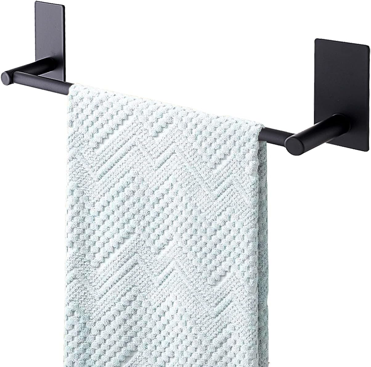 Songtec Stick Towel Bar Black 12-Inch, Adhesive Bath Towel Rack No Drill, Strong Adhesion Tape Mount Towel Holder, Stainless Steel - Black
